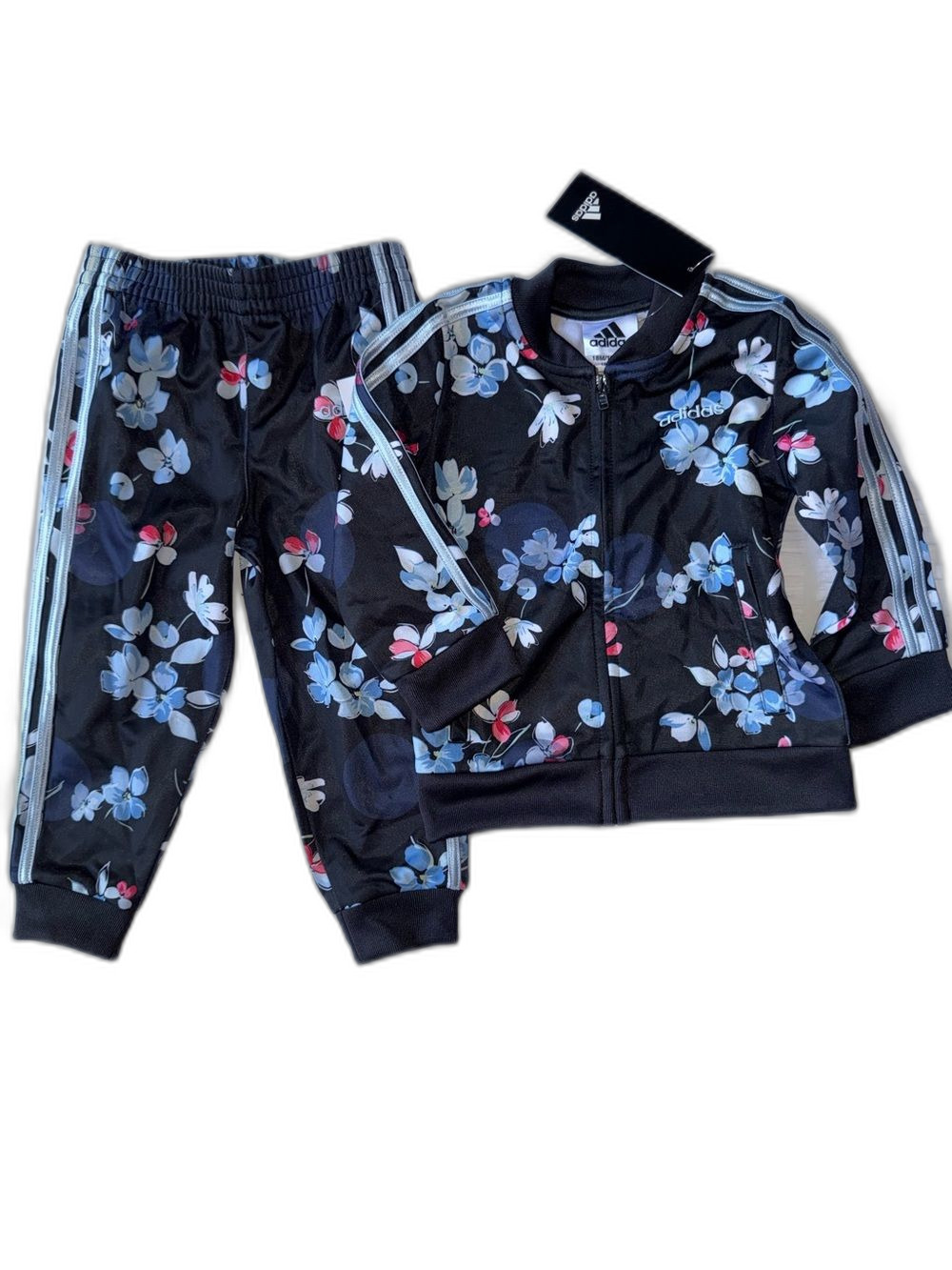 Adidas Track Jogger Set Baby Girls 18M Black Floral NWT !